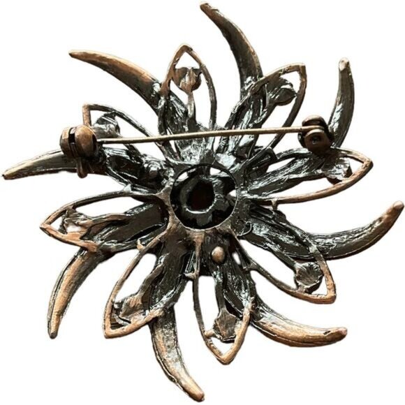 Vintage Starburst Rhinestone Brooch Pin With Red & Iridescent Crystals - Picture 5 of 5